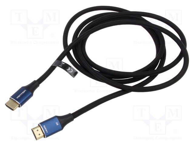 Cable; HDMI 2.1; HDMI plug,both sides; PVC; textile; Len: 2m; black