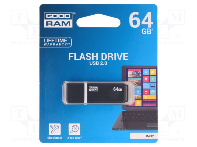 Pendrive; USB 2.0; 64GB; Read: 20MB/s; Write: 5MB/s