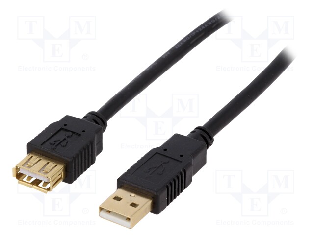 Cable; USB 2.0; USB A socket,USB A plug; gold-plated; 1.8m; black