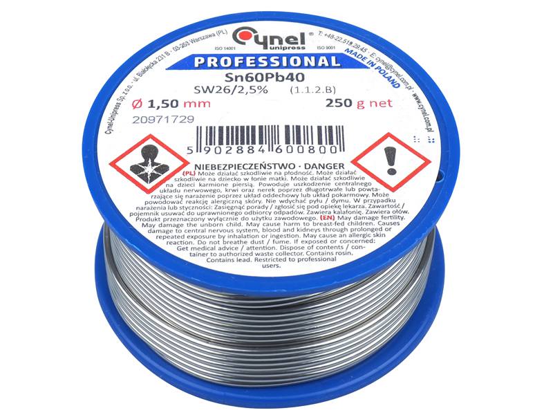 Soldering wire CYNEL LC60; Sn60Pb40; 1.5mm; 250g; lead-based; Package: reel