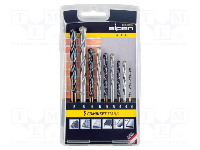 Drill set; Application: concrete,for wall,metal,steel; Pcs: 9