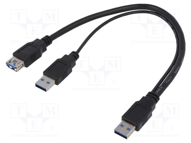 Cable; USB 3.0; USB A socket,USB A plug x2; nickel plated; 300mm