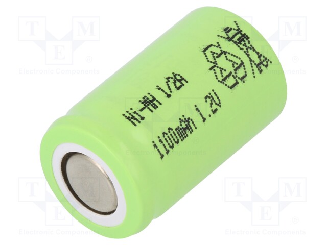 Re-battery: Ni-MH; 1/2A; 1.2V; 1100mAh; Ø16.3x27.4mm