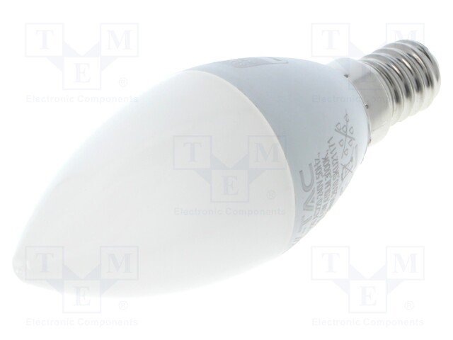 LED lamp; warm white; E14; 220/240VAC; 470lm; P: 4.5W; 180°; 3000K