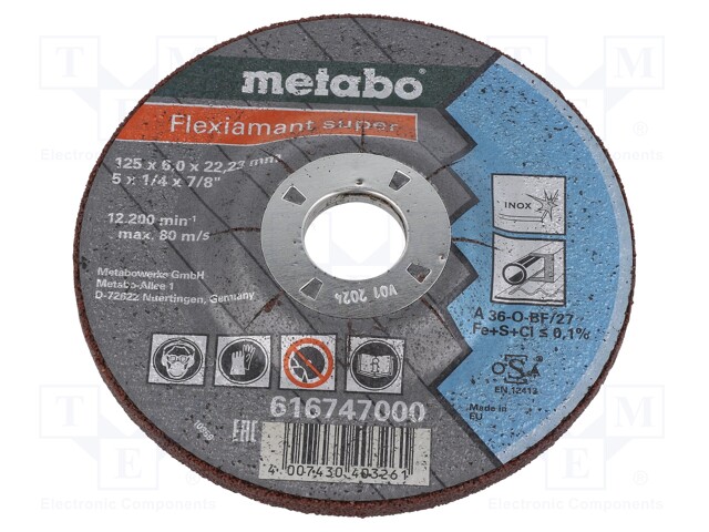 Grinding wheel; Ø: 125mm; Øhole: 22.2mm; Disc thick: 6mm