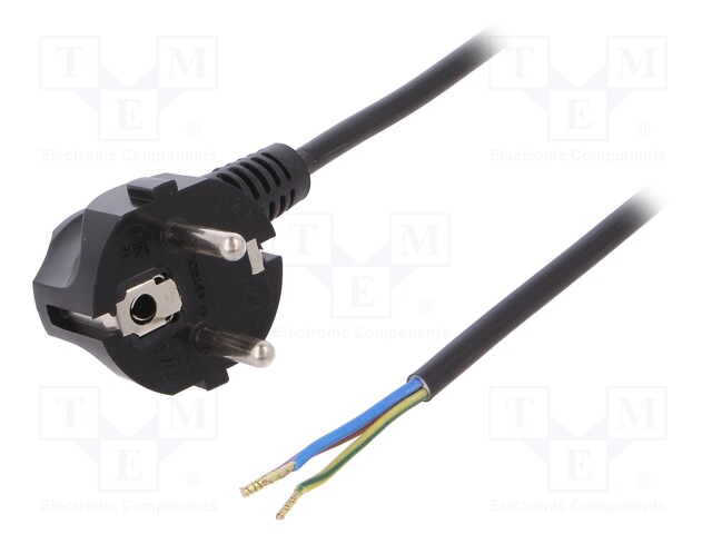 Cable; SCHUKO plug,CEE 7/7 (E/F) plug angled,wires; 3m; black