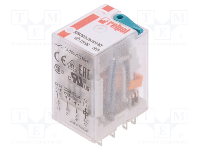 Relay: electromagnetic; 3PDT; Ucoil: 12VDC; 10A/250VAC; 10A/24VDC