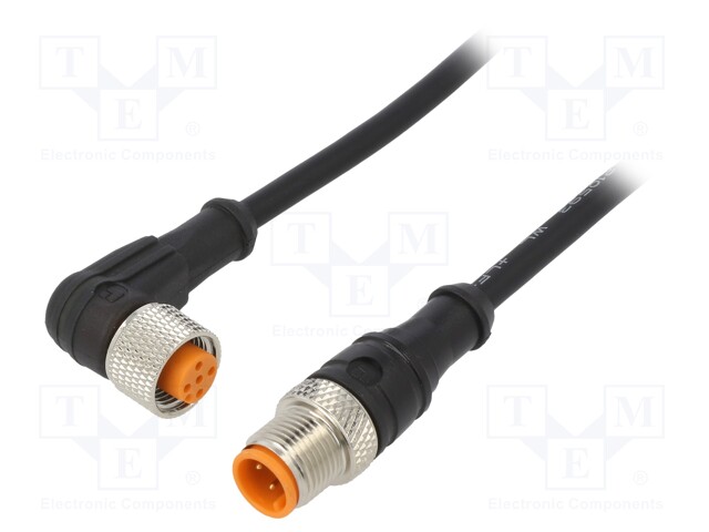 Connection lead; M12; PIN: 3; 5m; plug; 4A; LED; -25÷80°C; IP67; 30VDC