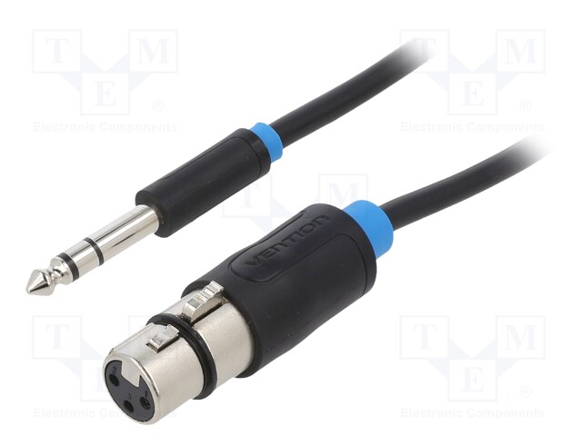 Cable; Jack 6.5mm plug; 15m; Plating: nickel plated; black