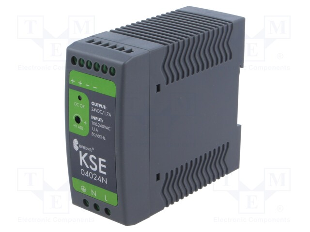 Power supply: switched-mode; for DIN rail; 40.8W; 24VDC; 1.7A