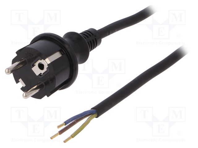 Cable; SCHUKO plug,CEE 7/7 (E/F) plug,wires; 4m; black; rubber