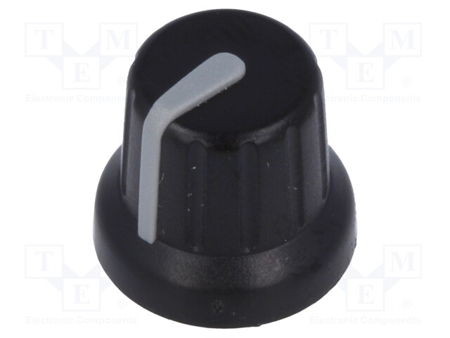 Knob; miniature,with pointer; ABS; Shaft d: 6mm; Ø16x14mm; black