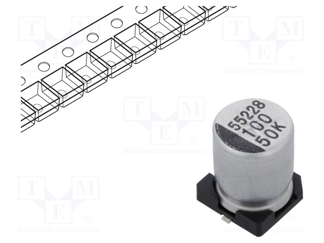 Capacitor: electrolytic; SMD; 100uF; 50VDC; Ø8x10mm; ±20%; 2000h