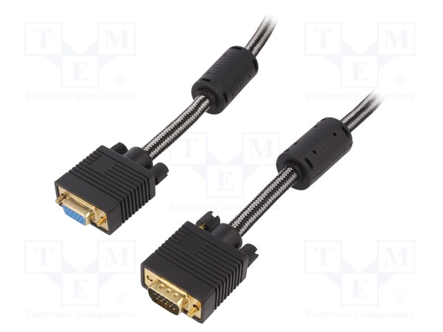 Cable; D-Sub 15pin HD plug,D-Sub 15pin HD socket; black; 3m