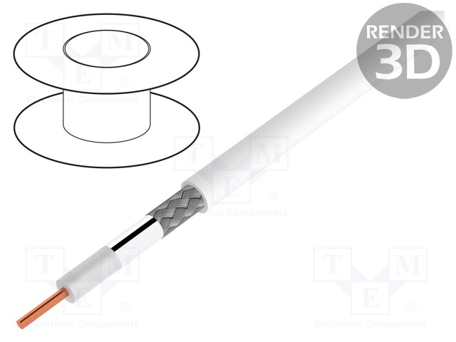 Wire: coaxial; SAT-KOAX-1.1/4.8; solid; Cu; PVC; white; 100m