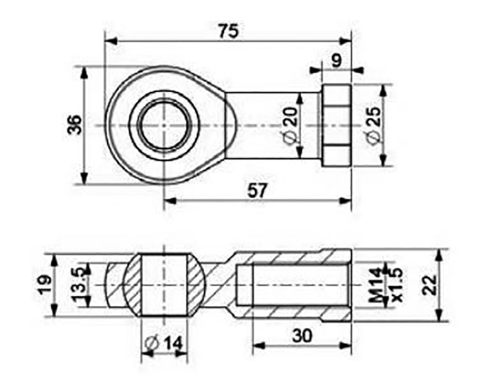 Mounting element for gas spring; Mat: zinc plated steel; 14mm