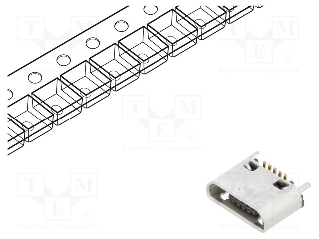 Socket; USB B micro; SMT; PIN: 5; vertical; USB 2.0; 1.8A