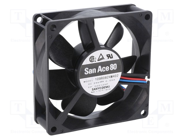 Fan: DC; axial; 24VDC; 80x80x25mm; 49.8m3/h; 23dBA; ball bearing