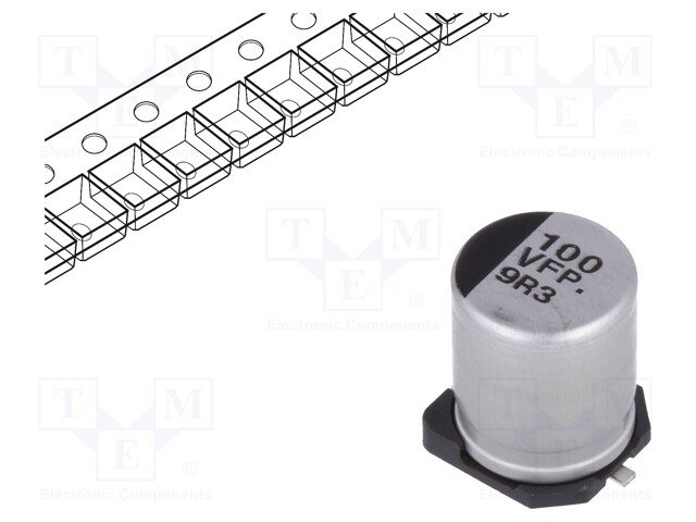 Capacitor: electrolytic; low impedance; 100uF; 35VDC; Case: F; FP