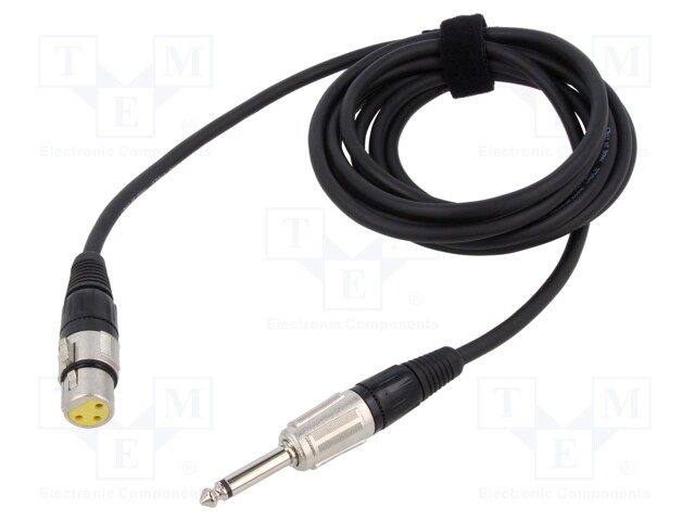 Cable; Jack 6,3mm 2pin plug,XLR female 3pin; 12m; black; 0.25mm2