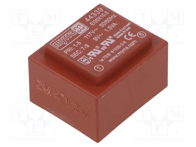 Transformer: encapsulated; 1.5VA; 117VAC; 9V; 167mA; Mounting: PCB