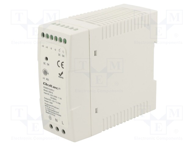 Power supply: switched-mode; 40W; 12VDC; 3.33A; 220÷240VAC; DIN