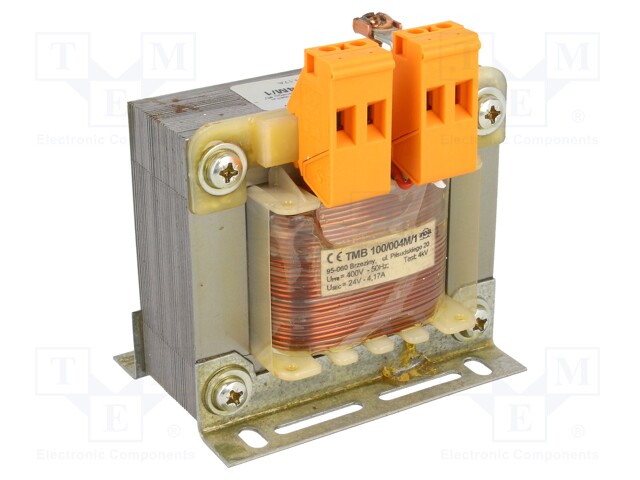 Transformer: mains; 100VA; 400VAC; 24V; Leads: terminal block; IP00