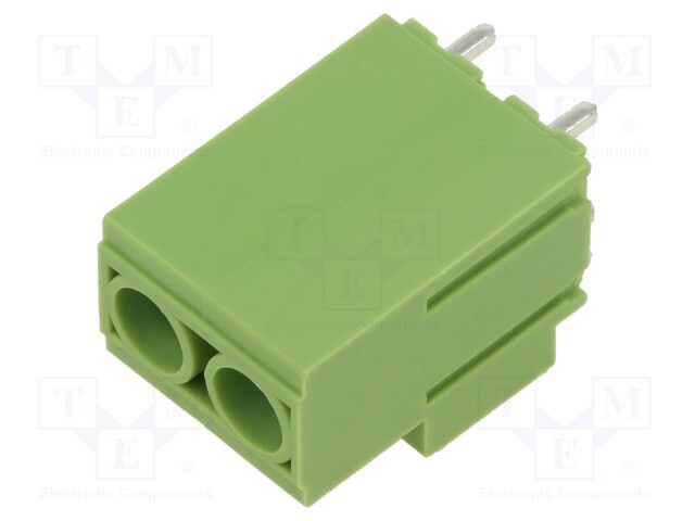 PCB terminal block; angled 90°; 10.16mm; ways: 2; on PCBs; green