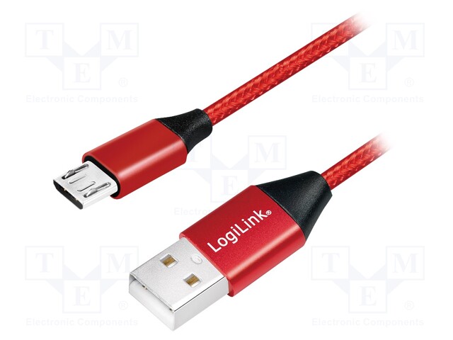 Cable; USB 2.0; USB A plug,USB B micro plug; 0.3m; red