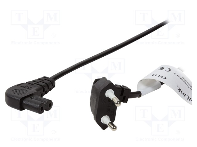 Cable; CEE 7/16 (C) plug angled,IEC C7 female angled; 0.75m