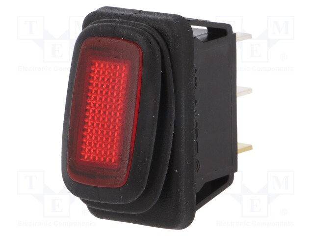 ROCKER; SPST; Pos: 2; OFF-ON; 16A/250VAC; red; IP65; neon lamp 230V