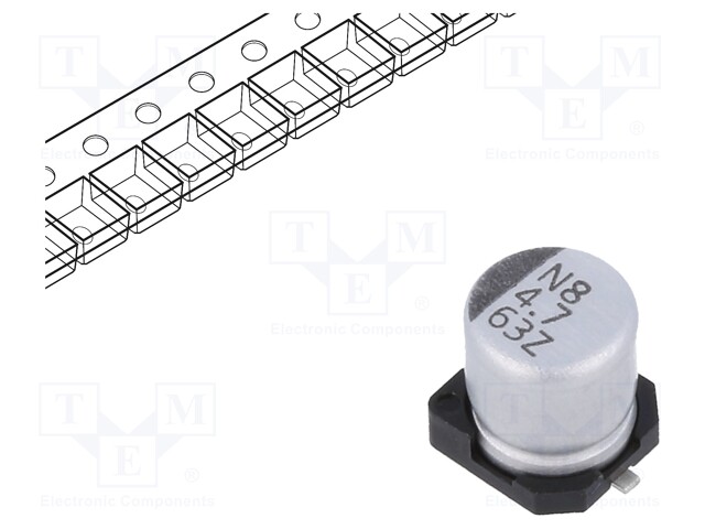 Capacitor: electrolytic; SMD; 4.7uF; 63VDC; Ø5x5.7mm; ±20%