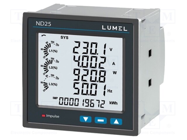 Meter; on panel; LCD; Network: three-phase,3-wire,4-wire; 45÷65Hz