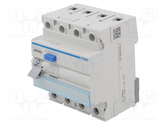 RCD breaker; Inom: 40A; Ires: 300mA; Max surge current: 250A; DIN