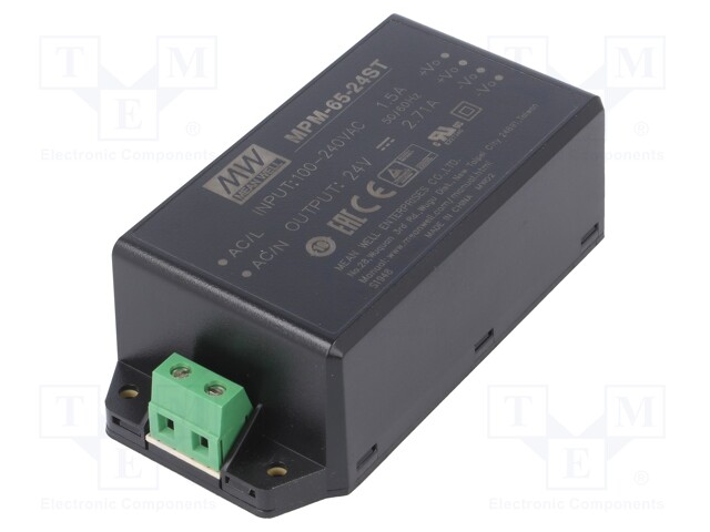 Power supply: switched-mode; modular; 65W; 24VDC; 109x52x33.5mm
