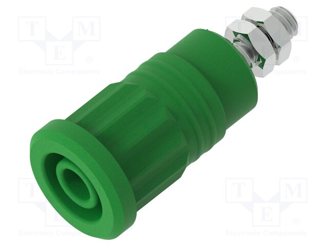 Socket; 4mm banana; 36A; 1kV; green; nickel plated; insulated