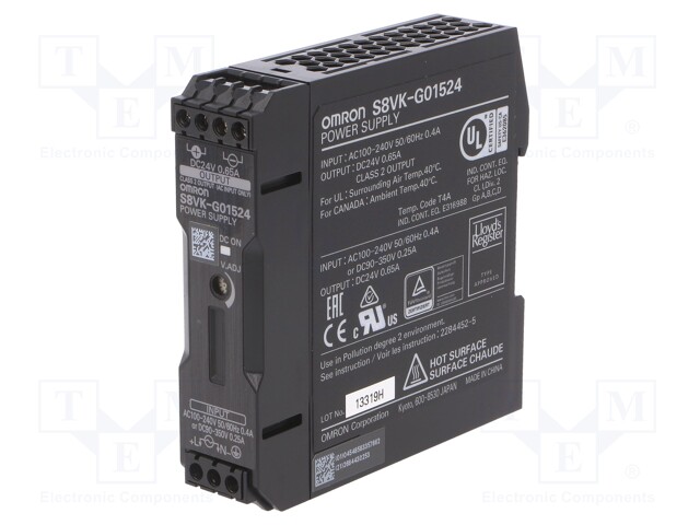 Power supply: switched-mode; 15W; 24VDC; 650mA; 85÷264VAC; OUT: 1