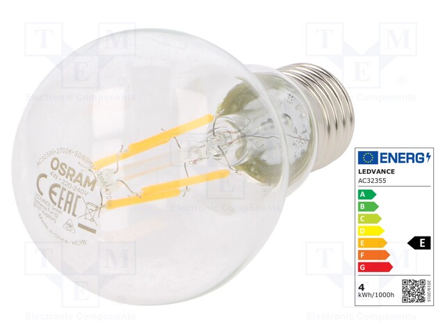 LED lamp; warm white; E27; 230VAC; 470lm; 4W; 2700K; CRImin: 80