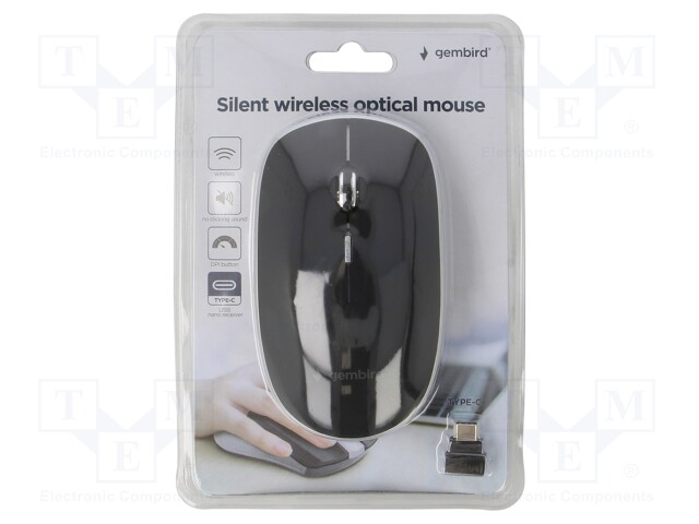 Optical mouse; black; USB C; wireless; No.of butt: 4; 10m