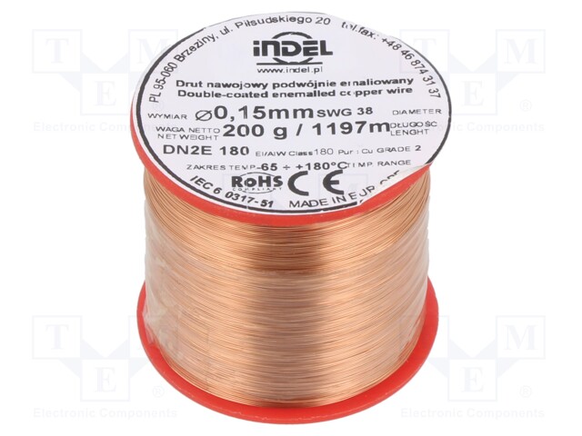 Coil wire; double coated enamelled; 0.15mm; 200g; -65÷180°C