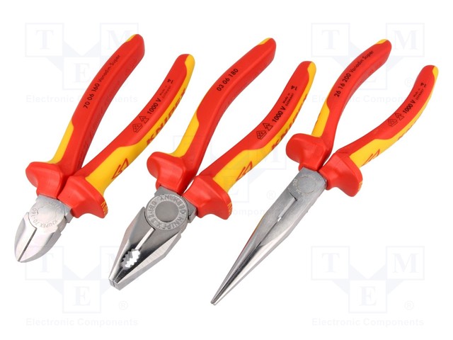 Pliers; Pcs: 3; insulated; Package: cardboard packaging; steel