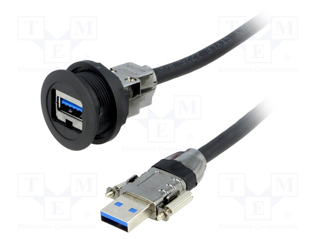 USB socket; 22mm; har-port; -25÷70°C; Ø22.3mm; IP20; Colour: black