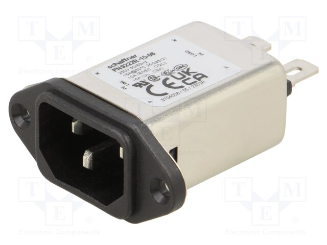 Filtered IEC Power Entry Module, IEC C14, General Purpose, 15 A, 250 VAC