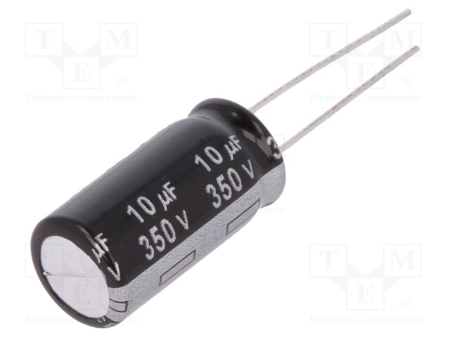 Capacitor: electrolytic; THT; 10uF; 350VDC; Ø10x20mm; Pitch: 5mm