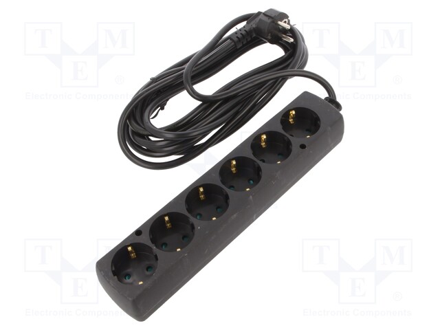 Extension lead; Schuko; Sockets: 6; black; 3x1,5mm2; 5m; 16A