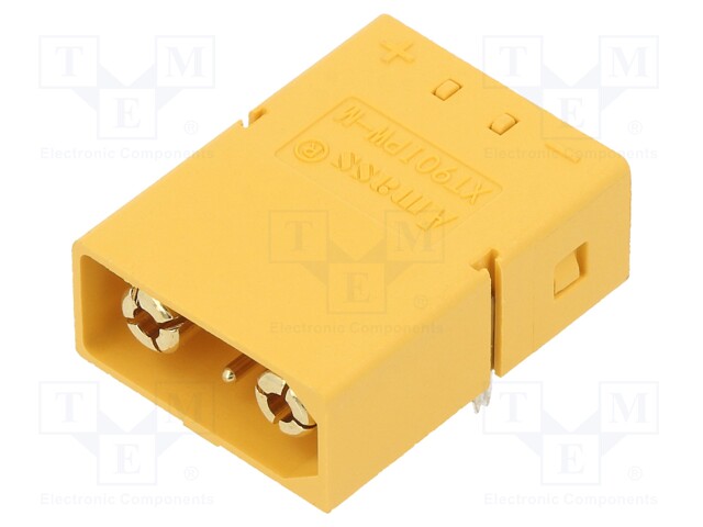 Socket; DC supply; XT90; male; PIN: 4; on PCBs; THT; yellow; 30A; 500V