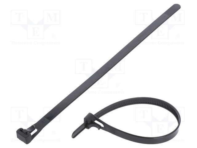 Cable tie; multi use; L: 200mm; W: 7.6mm; polyamide; 222N; black