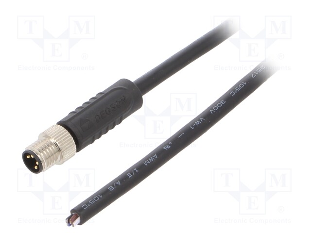 Connector: M8; male; PIN: 4; straight; plug; 3A; 30V; IP65/IP67; 1m