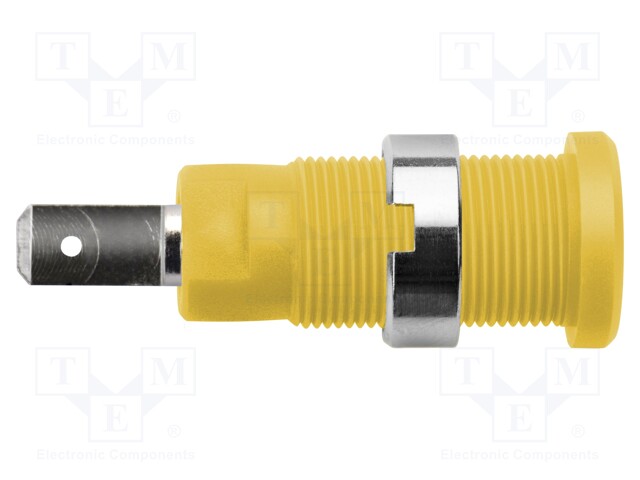 Socket; 2mm banana; 10A; yellow; Mounting: on panel; 5mΩ; -25÷75°C