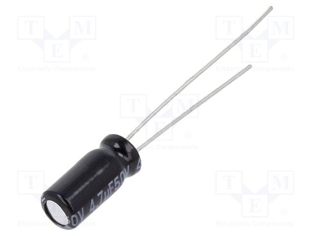 Electrolytic Capacitor, 4.7 µF, 50 V, FR Series, ± 20%, Radial Leaded, 5000 hours @ 105°C